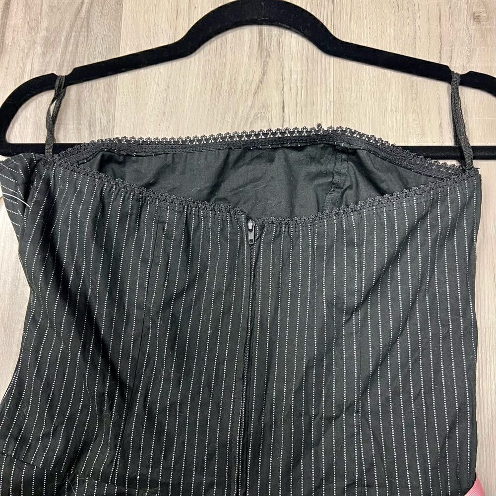 Charlotte Russe black pinstripe party dress sz L pink bow at waist NWT Vintage - Picture 11 of 15